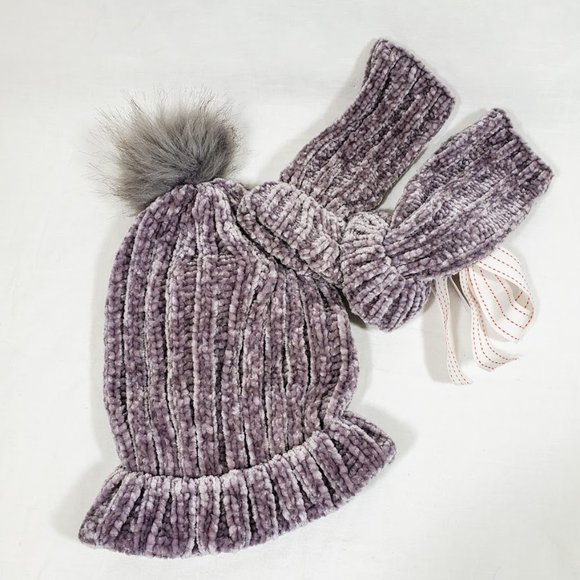 Trouve Dusty Purple Chenille Hat Fingerless Gloves - Picture 1 of 3